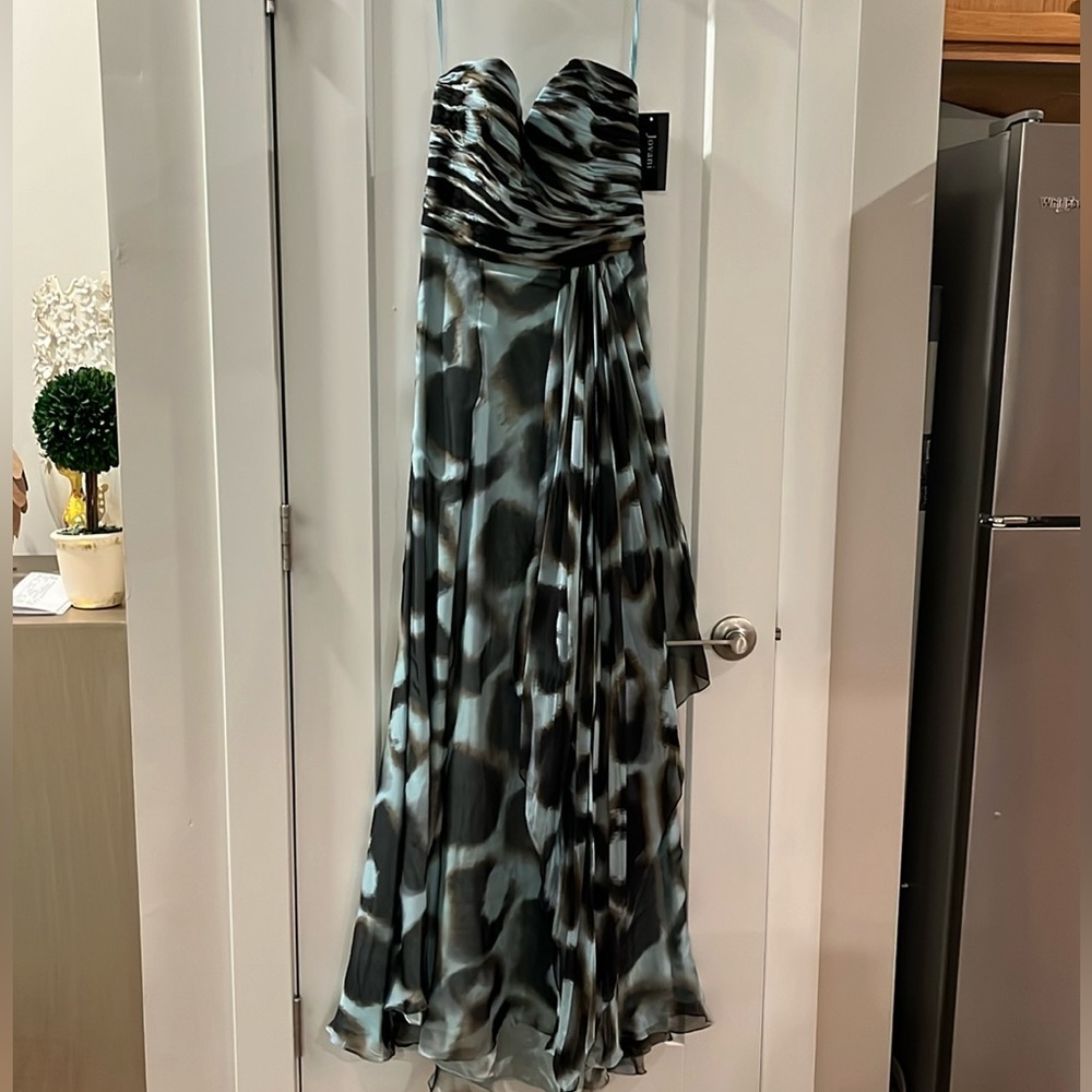 Jovani multi color chiffon silk evening strapless dress. Size 2 new with tags